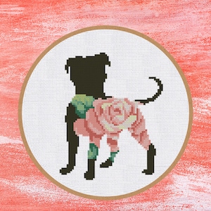 Cross Stitch Pattern Dog Silhouette with Rose Instant Download PDF Counted Chart
