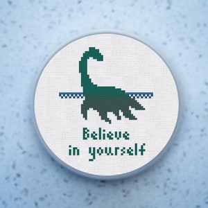 Cross Stitch Pattern Believe in yourself Instant Download PDF Counted Chart Nessy Sea Monster