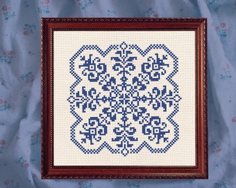 Cross Stitch Pattern Blue Flower Sampler Instant Download PDF Counted Chart