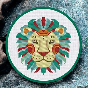 Kreuzstichvorlage Löwe mit Ornament Sofort Download PDF Zählvorlage