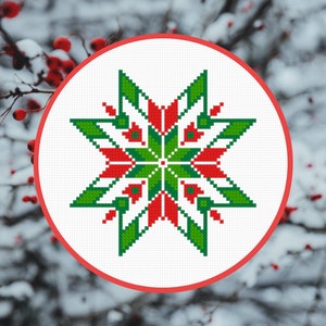 Cross Stitch Pattern Green Star Ornament Instant Download PDF Counted Chart