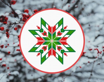 Cross Stitch Pattern Green Star Ornament Instant Download PDF Counted Chart