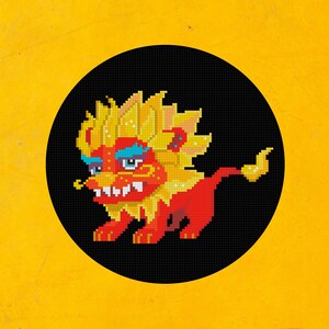 Kreuzstichvorlage Chinesischer Löwe Sofort Download PDF Zählvorlage