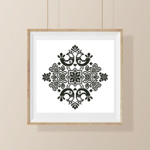 Cross Stitch Pattern Sampler with Bird Instant Download PDF Counted Chart