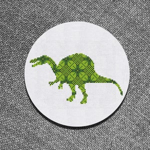 Cross Stitch Pattern Green Dinosaur with Ornament Instant Download PDF Counted Chart