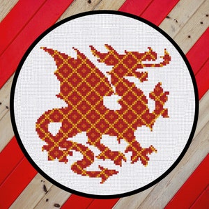 Cross Stitch Pattern Red Dragon with ornament Instant Download PDF Counted Chart