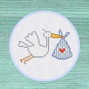 Kruissteekpatroon Ooievaar die een baby brengt Instant Download PDF Getelde grafiek