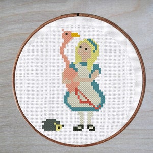 Cross Stitch Pattern Alice with Flamingo Instant Download PDF Counted Chart