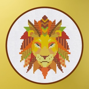 Kreuzstich Muster Mandala Löwe Geometrisches Muster Sofortiger Download PDF Zählvorlage