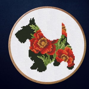 Cross Stitch Pattern Scotch terrier with Flowers Instant Download PDF Counted Chart
