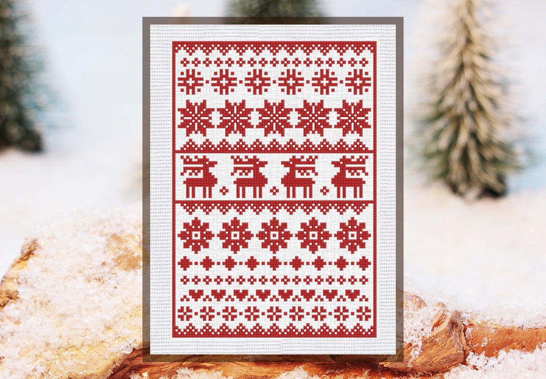 Cross Stitch Pattern Folk Sampler With Deer Ornament Instant Download ...