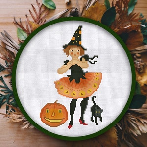 Cross Stitch Pattern Halloween Witch Instant Download PDF Counted Chart