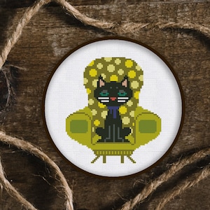 Cross Stitch Pattern Cat on the chair Instant Download PDF Counted Chart