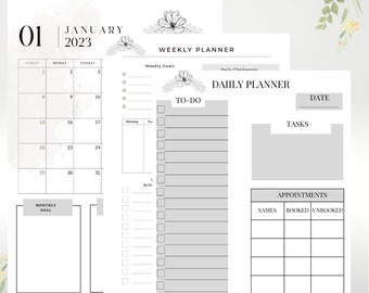 MONTHLY, WEEKLY, DAILY planner,   Monthly planner, Daily planner, Weekly planner, daily printable planner, weekly printable planner,