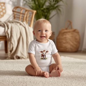 Adorable Baby Calf Bodysuit, Watercolor Farm Animal Infant Onesie, Cute Cow Baby Shower Gift, Gender Neutral Newborn Apparel | Soft & Sweet