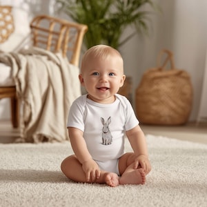 Ethereal Rabbit Infant Bodysuit | Minimalist Bunny Baby Clothes | Gender Neutral Newborn Onesie | Artistic Animal Print Baby Shower Gift