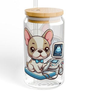 Ultrasound Tech Gift Dog Mom Ultrasound Tech 16 oz Glass Cup with Lid and Straw Sono Tech Gifts Sonography Gift Sonographer Grad Gift Sono
