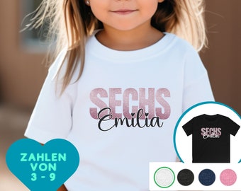 Geburtstagsshirt Mädchen Zahl mit Name personalisiert - Endlich 4,5,6,7,8,9 Jahre T-Shirt -Geschenk Mädchen - T-Shirt Geburtstag Mädchen