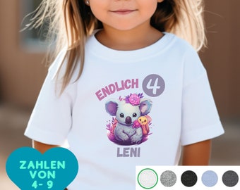 Geburtstagsshirt Mädchen Koala Personalisiert mit Namen - Endlich 4,5,6,7,8,9 Jahre T-Shirt - Geschenk Mädchen - T-Shirt Geburtstag Mädchen