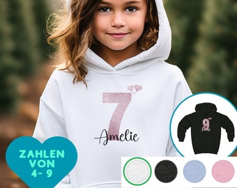 Geburtstagspullover Mädchen Zahl mit Namen personalisiert - Endlich 4,5,6,7,8,9 Jahre Pullover –Geburtstagshoodie weiß - Pullover Geburtstag