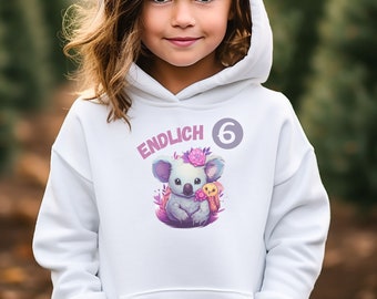 Geburtstagspullover Koala Mädchen Zahl - Endlich 4, 5, 6, 7, 8, 9 Jahre Pullover – Geburtstagshoodie weiß - Pullover Geburtstag