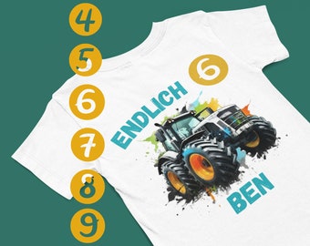 Geburtstagsshirt Junge Traktor Personalisiert - Endlich 4,5,6,7,8,9 Jahre T-Shirt - Geschenk Junge - T-Shirt Geburtstag Jungen mit Name