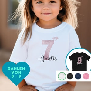 Geburtstagsshirt Mädchen Glitzer mit Name personalisiert Endlich 4,5,6,7,8,9 Jahre T-Shirt Geschenk Mädchen T-Shirt Geburtstag Mädchen Bild 1