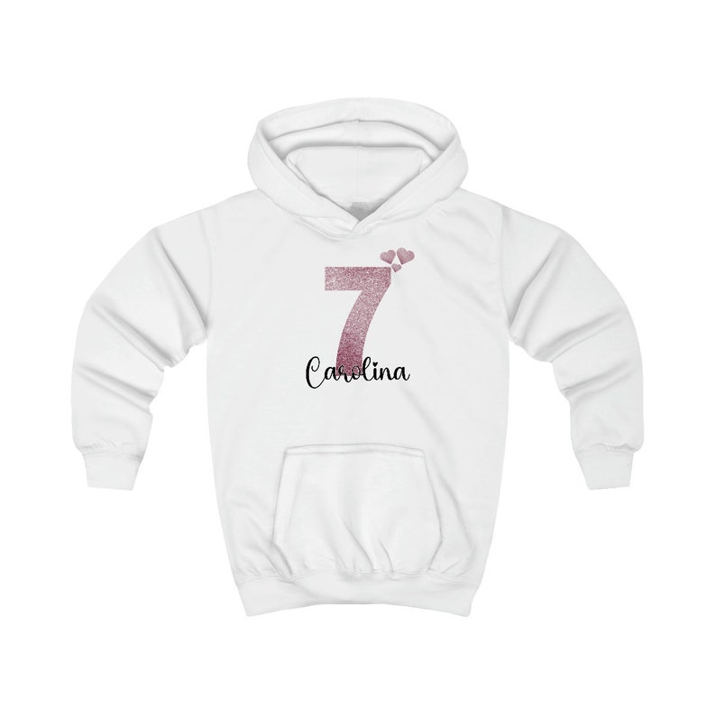 Geburtstagspullover Mädchen Zahl mit Namen personalisiert Endlich 4,5,6,7,8,9 Jahre Pullover Geburtstagshoodie weiß Pullover Geburtstag Weiß