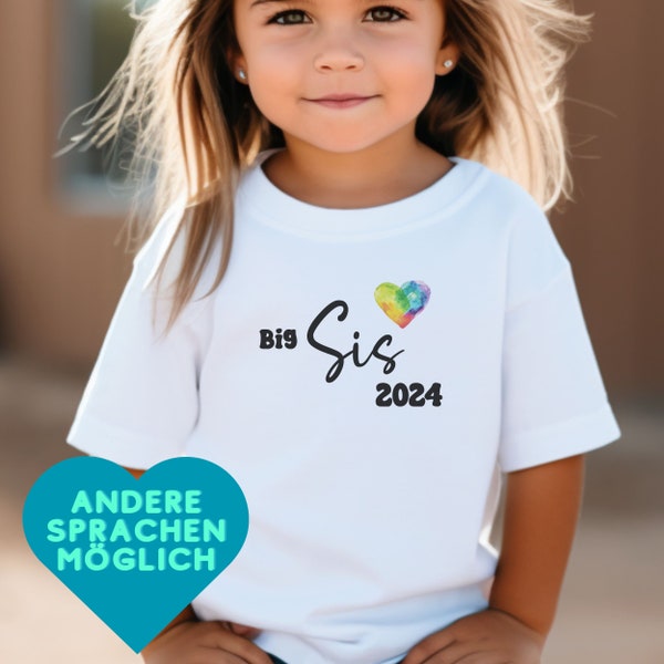 Ich werde große Schwester T-Shirt – Big Sis 2024 – Big Sister T-Shirt für Mädchen