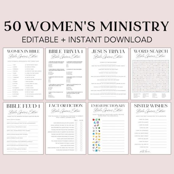 50 Women's Ministry Games: Bible Study, Retreat Activities (Canva Template)