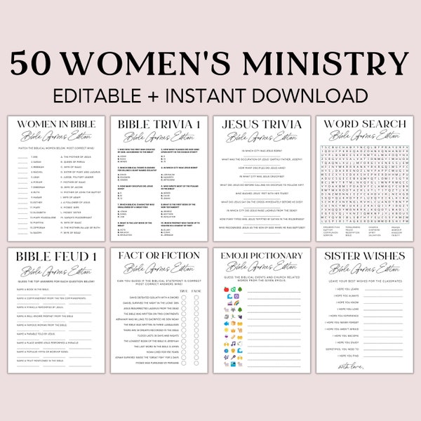 Editable Womens Ministry Games Bundle, Women Ministry Bingo, Bible Games for Adults, Bible Study, Womens Retreat Games, Canva Template