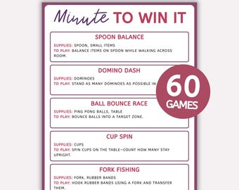 Minute to Win it Games: 60 Minute to Win it Party Games, Icebreaker Activity, Birthday Games, Team Building Games (PDF Download)