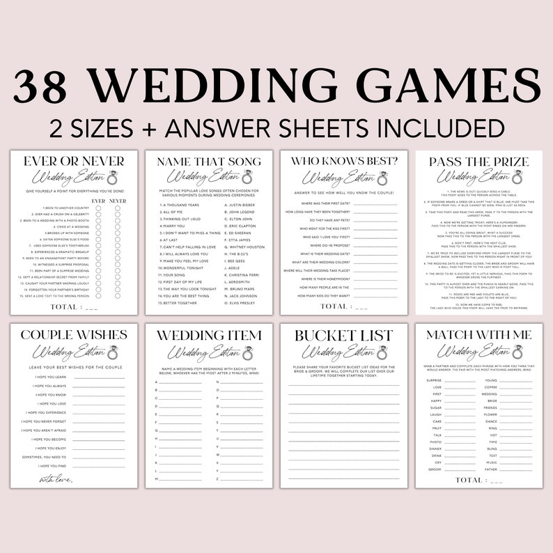 Editable Wedding Games Bundle, Wedding Table Activity, Wedding Games Cocktail Hour, Ice Breaker Wedding Games Canva Template, WP1 image 2