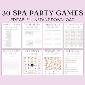 Spa Party Games Bundle, Editable Spa Party Games, Spa Party Activities, Spa Party Ideas, Sleepover Games, Girls Pamper Games, Printable