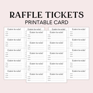 Raffle Ticket Form, Printable Enter to Win Ticket, Drawing Slips