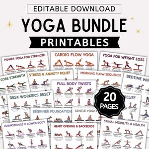 20 Yoga Workout Bundle Printable: Yoga for Seniors and Beginners, Weight loss and flexibility, Yoga Exercise Chart PDF