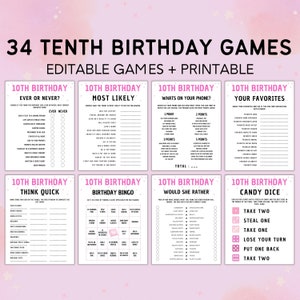 10th Birthday Party Games Bundle: Editable Teen Girl Games (Canva)