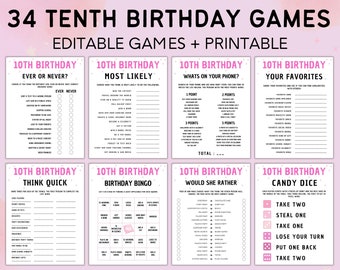 10th Birthday Party Games Bundle: Editable Teen Girl Games (Canva)
