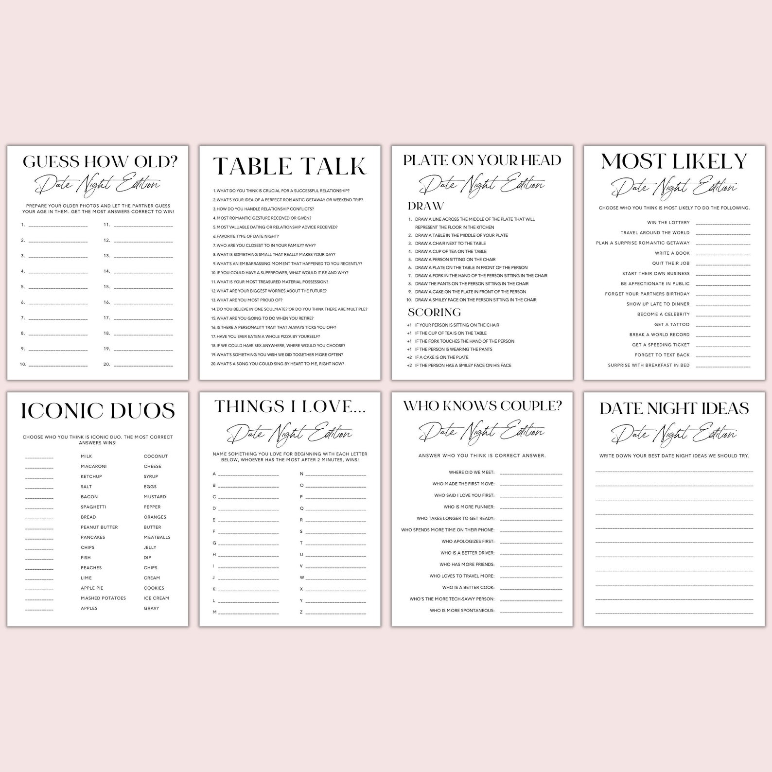 Editable Date Night Games Bundle, Couples Games, Wedding Anniversary