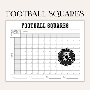 Cuadrados de fútbol editables, cuadrícula de fútbol de 100 cuadrados, recaudación de fondos de fútbol, juego de apuestas de fútbol, plantilla de quiniela de fútbol