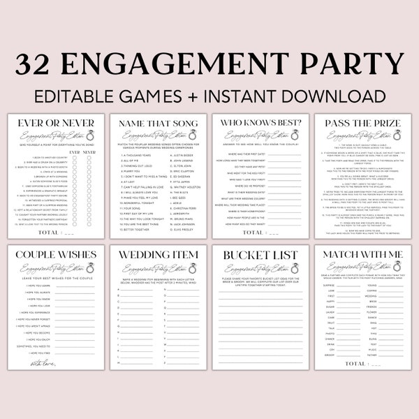 Engagement Party Games Bundle, Editable Engagement Games, Proposal Party, Couples Party Games, Fiance Games Printable, Canva Template, EP1