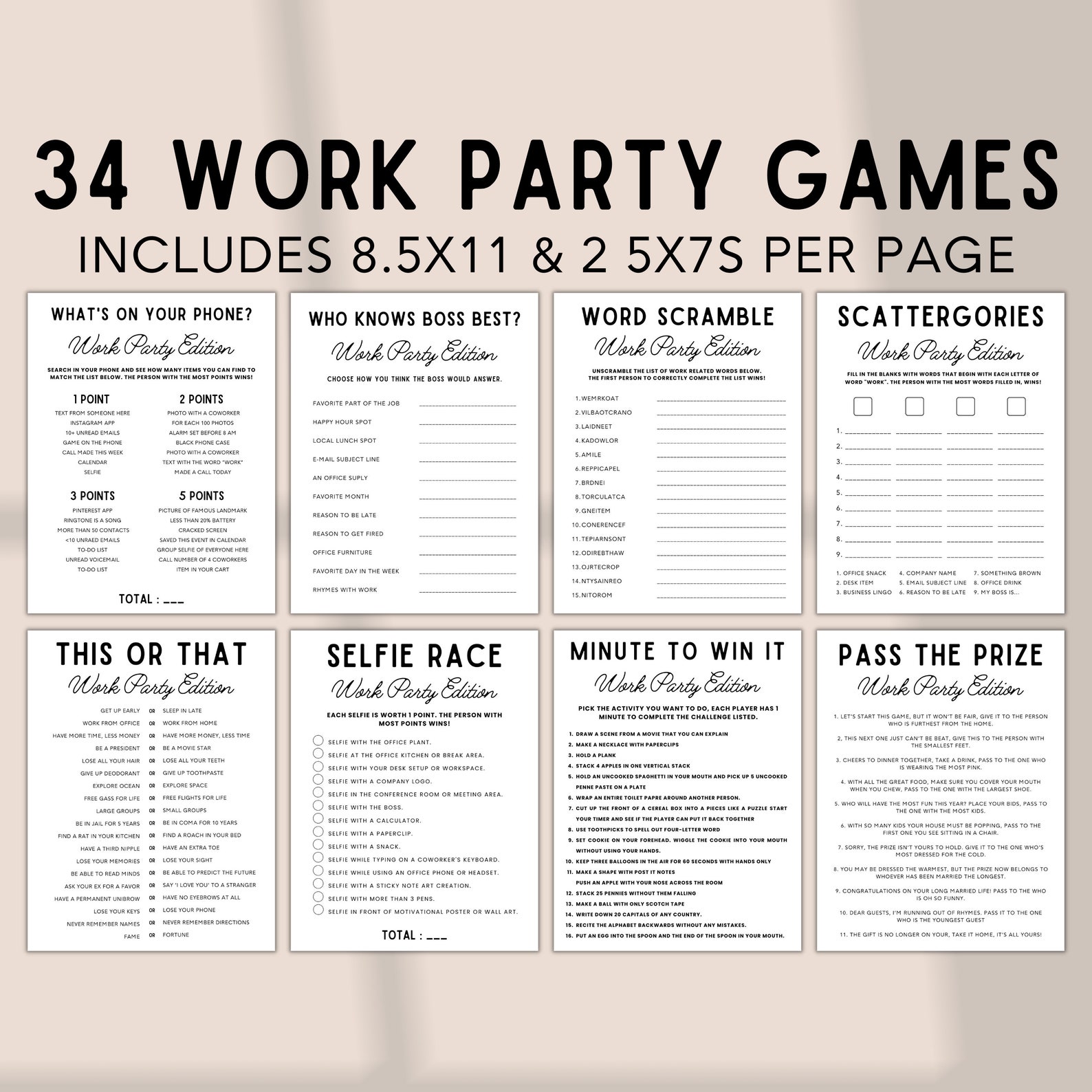 Editable Office Party Games, Work Party Games, Team Meeting Games, Icebreaker Games, Staff Games