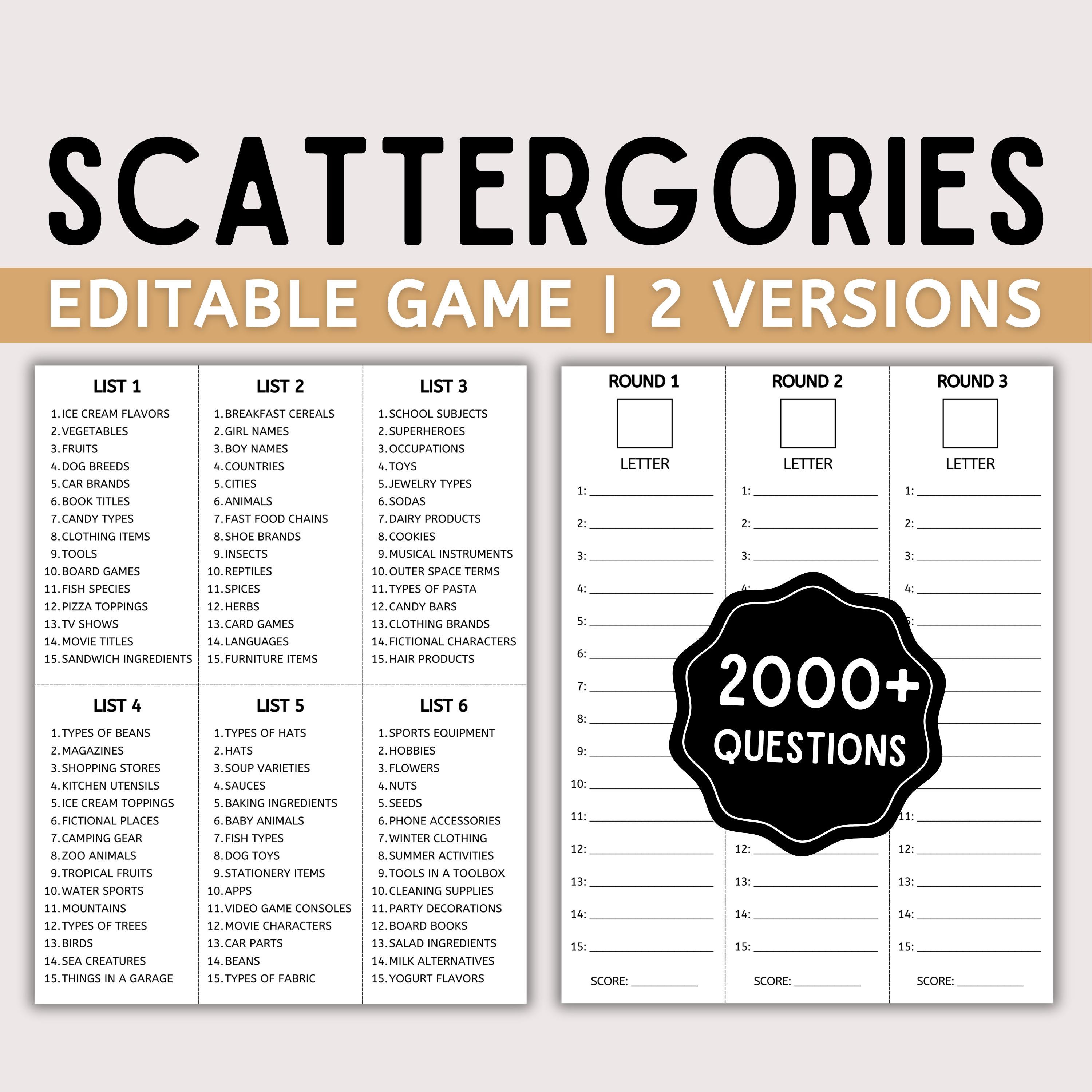 Scattergories Game, Scattergories Score Sheets, Game for Seniors, Family Game Night, Family Gathering, Office Party Game, Party Game