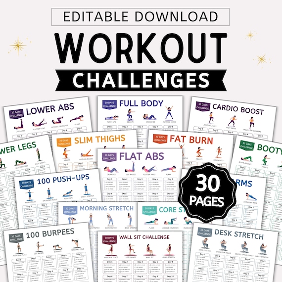 30 Workout Challenge Bundle: 30 Day Fitness Planner, Workout Tracker, Weight Loss Tracker (PDF)