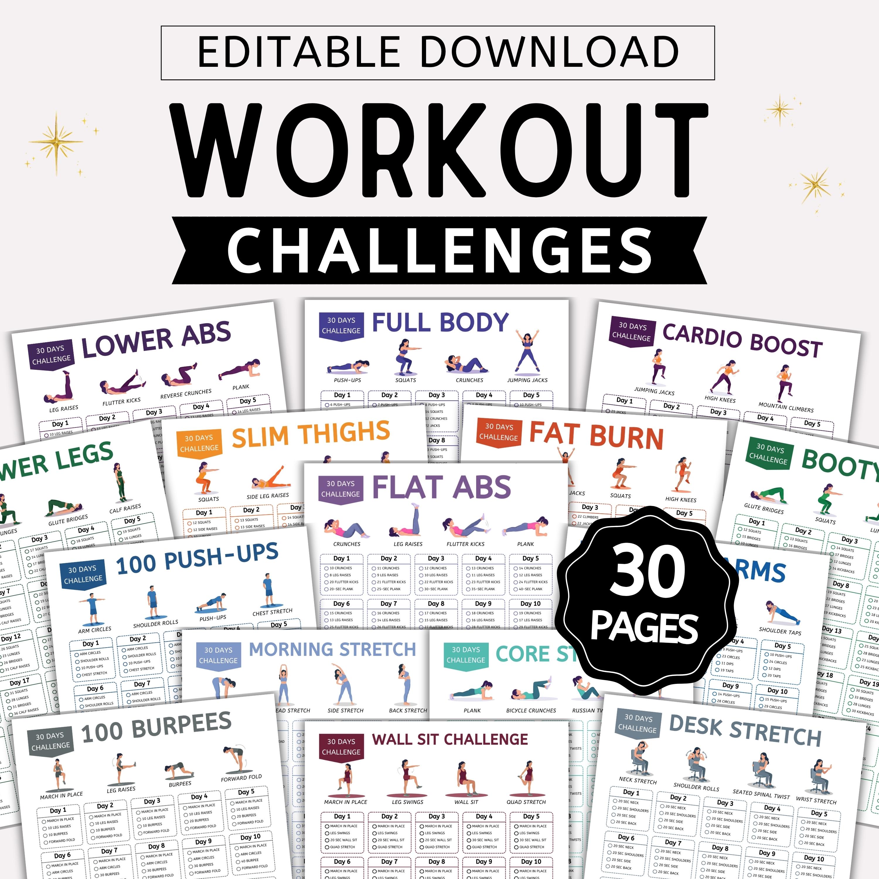 30 Workout Challenge Bundle: 30 Day Fitness Planner, Workout Tracker ...