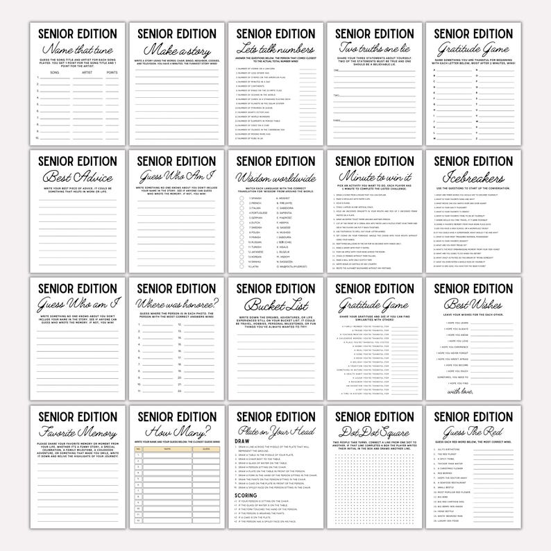 Editable Senior Games Bundle: 110 Printable Games, Senior Slogans ...