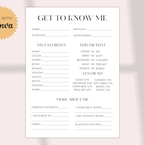 Mitarbeiter Fragebogen Printable: Alles über mich, Favoritenliste (PDF, JPG, Canva)