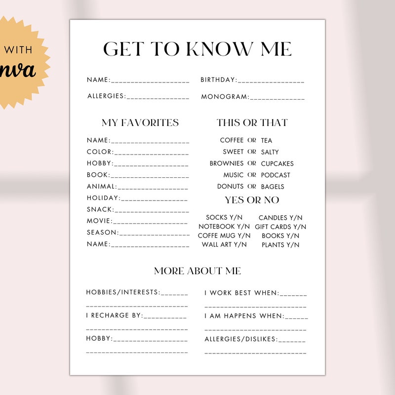 All About Me Employee Editable - Etsy