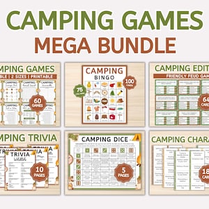Camping Games Bundle, Camping Activities, Camping Games Kids Adults, Campfire Games, Printable, Camping Bingo, Camping Scavenger Hunt