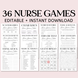 Editable Nurse Party Games Bundle, Nurse Week, Nurse Student, Nurse Retirement, Medical Games Party, Grad Party Games, Graduation